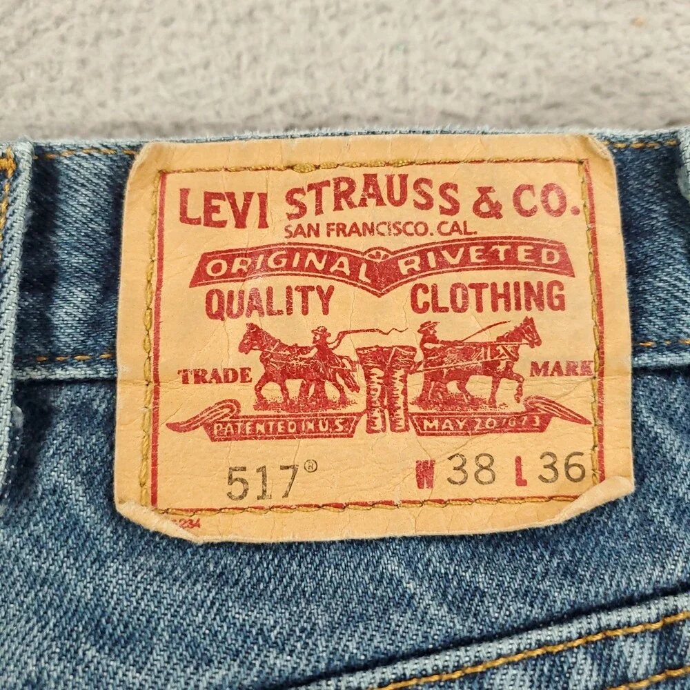 Levis 517 Jeans Mens 38x36 Distressed Medium Wash Denim Blue Boot Cut Y2K